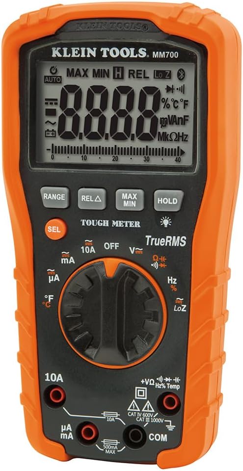 Klein Tools MM700 Multimeter, Electrical Tester is Auto Ranging, for AC/DC, LOZ, Temp, Capacitance, Resistance, Frequency, and More, 1000V