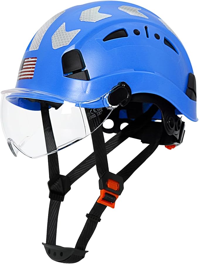 AOLAMEGS Construction Safety Hard Hat - ANSI Z89.1 Type Ι OSHA Approved Safety Helmets with Chin Straps Lightweight Reflective Vented ABS Hard Hats For Men Women Industrial Workwear 6-point Suspension