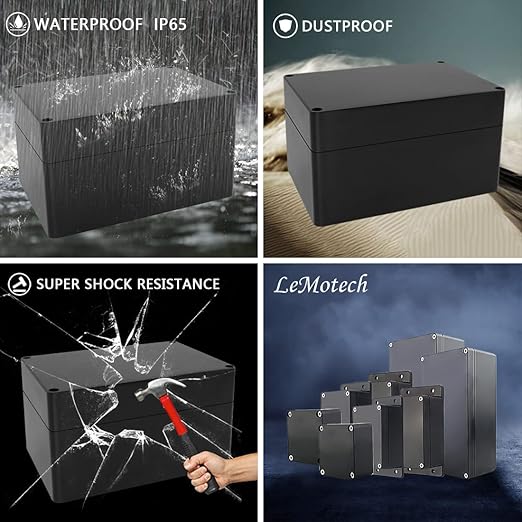 LeMotech Electrical Box ABS Plastic Project Box IP65 Waterproof Junction Box Project Case Universal Enclosure for Electronics Black 6.2X 4.2X 3.4 inch (160x110x90mm)（Pack of 1