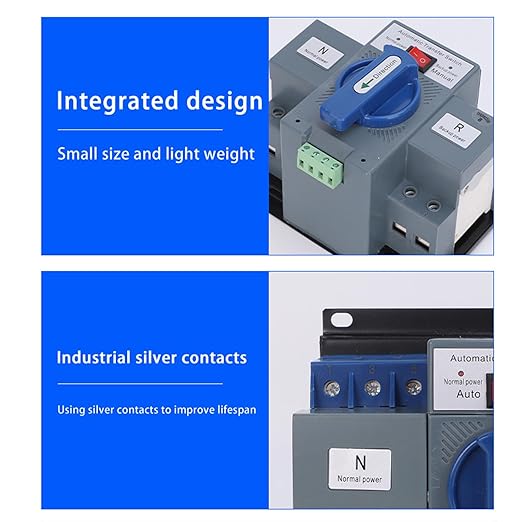 63A 110V Dual Power Automatic Transfer Switch Manual Transfer Switch 50/60Hz Din Rail Mounted Mini ATS 2/3/4P 63/32A for Hone Generator and Backup Power RV (3P 63A)