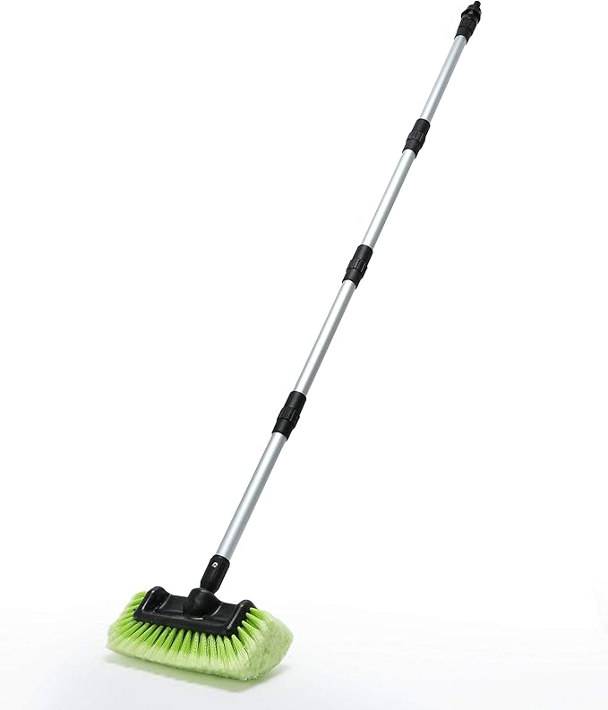 Forgrace Car Wash Brush 12" with Long Handle 60 Inch, Soft Bristle Scrub Brush for Car, Truck, Boat, RV, House Siding, Deck Camper Exterior Washing Cleaning Tool Green