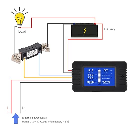 DC Multifunction Battery Monitor Meter with Shunt,0-200V,0-300A, LCD Display Digital Current Multimeter Voltmeter Ammeter for Cars RV Solar,Widely Applied to 12V/24V/48V RV/Car Battery…