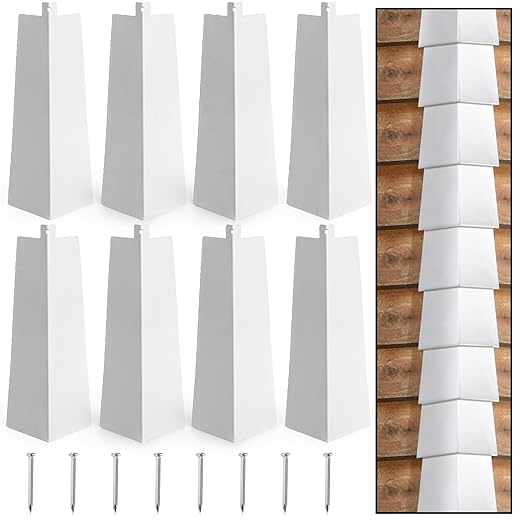 Coloch 8 Pieces Aluminum Siding Corners 8 Inches, White Outside Siding Corner Caps with Nails Metal Smooth Corner Panels Trim for Mobile House, Wooden House