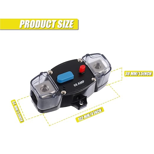 60A 12-48 Volt DC Self Recovery Circuit Breaker with Manual Reset Button for Automotive Rv Marine Boat (60Amp)