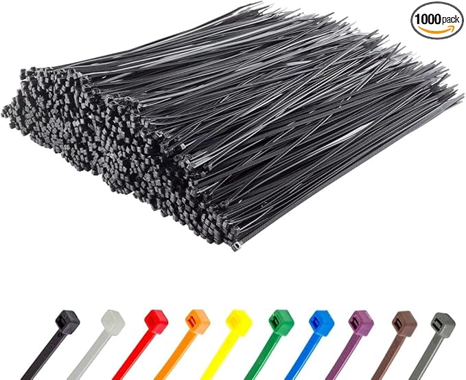 GTSE 8 Inch Black Zip Ties, 1,000 Bulk Pack, 18lb Strength, UV Resistant Small Nylon Cable Ties, Self-Locking 8" Tie Wraps