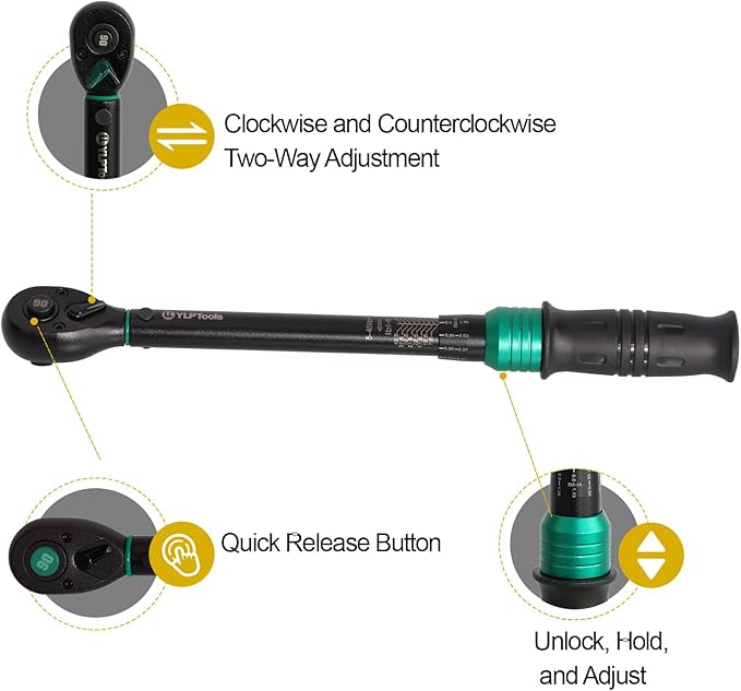 1/4-Inch Drive Click Torque Wrench, 20–200 in-lb (2.26–22.6 Nm), ±3% Accuracy, 90-Tooth Ratchet, Dual-Direction, Chrome Vanadium Steel, Includes Storage Case