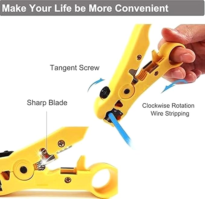 Coax Cable Crimper Kit, Coaxial Compression Tool Adjustable RG6 RG59 RG11 75-5 75-7 Coaxial Cable Stripper with 20PCS RG6 Connectors, 10PCS Female to Female Connectors, 6PCS RG11 Connector