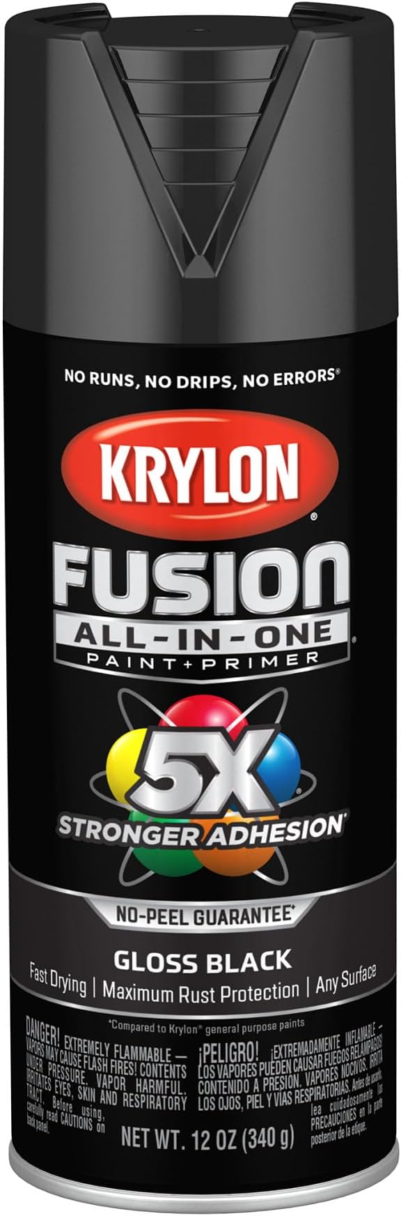 Krylon Fusion All-In-One Adhesive Spray Paint for Indoor/Outdoor Use, 12 oz, Black