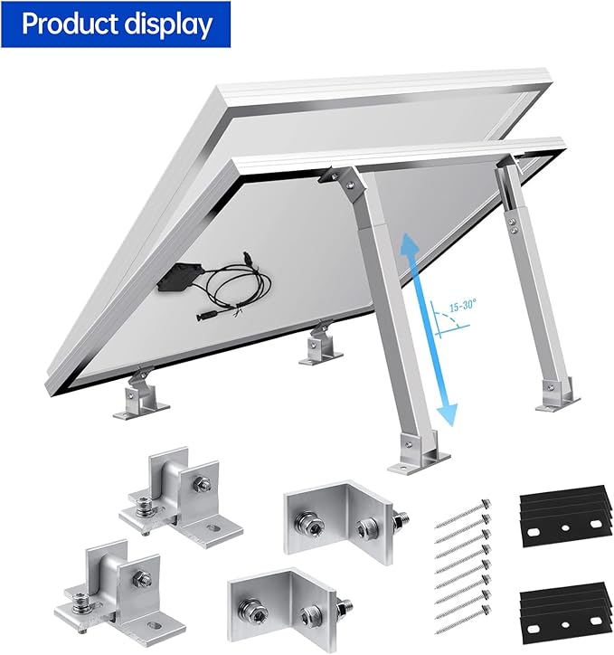1 Set Adjustable Solar Panel Tilt Mount Brackets, Solar Panel Mounting Bracket Stand Support 50W 70W 100W 150W 200W 300W 400W Panels for Roof/Boat/Flat Surface/Camping