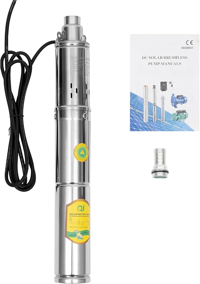 Solar Water Pump Deep Well DC 24V 370W w/Steel Submersible Pump Irrigation Garden,Solar Submersible Pump 65m