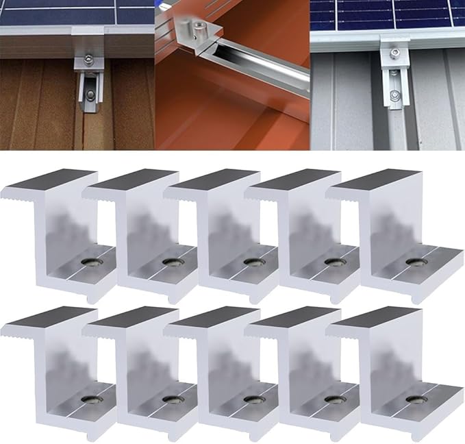 10 Pcs Adjustable Solar Panel Mount End Clamp, Solar Panel Attachment Mounting Bracket Roof Mount End Clips, Solar End Clamp Solar Panel Mounting Z Bracket Clamps(40mm)
