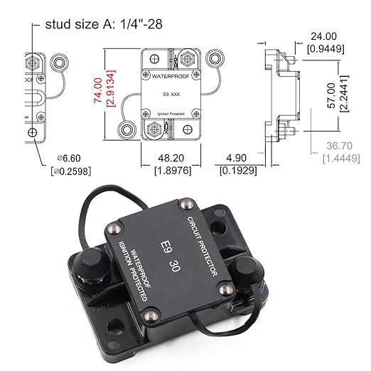 30A Automotive Circuit Breaker Auto Reset No Switch Button 12V-32V DC IP67