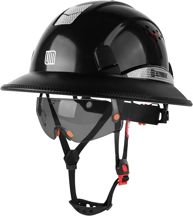 Full Brim Hard Hat with Built-in Visor, ANSI Z89.1 OSHA Approved Construction Safety Helmet with Chin Strap for Men Women