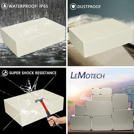 LeMotech Waterproof Dustproof IP65 ABS Plastic Junction Box Universal Electric Project Enclosure Pale Gray 15 x 10.2 x 4.13 inch (380 x 260 x 105 mm)