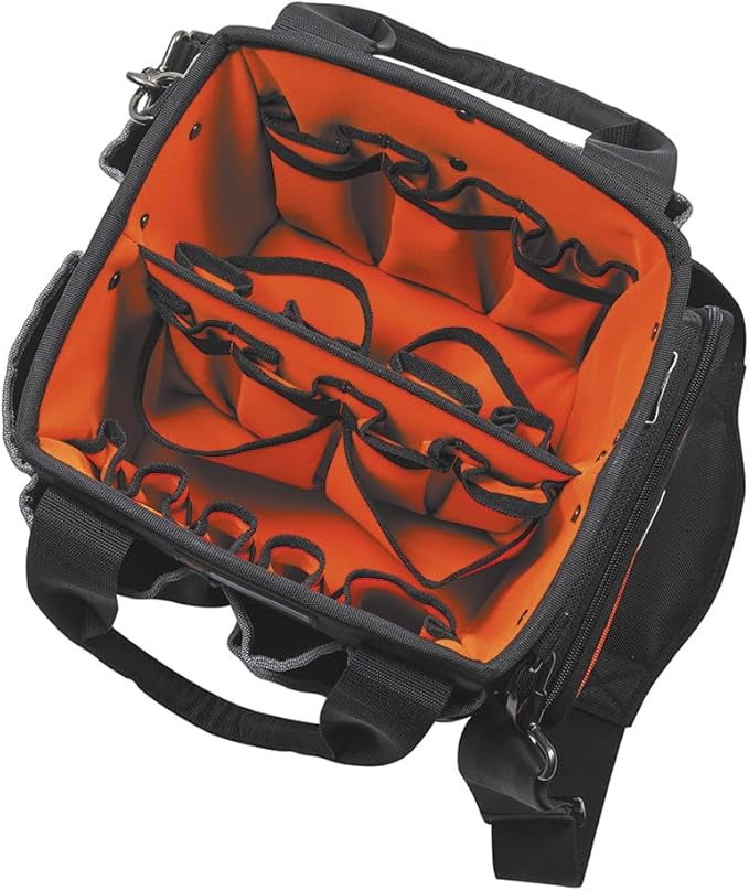 Klein Tools 5541610-14 Tool Bag with Shoulder Strap Has 40 Pockets for Tool Storage and Orange Interior