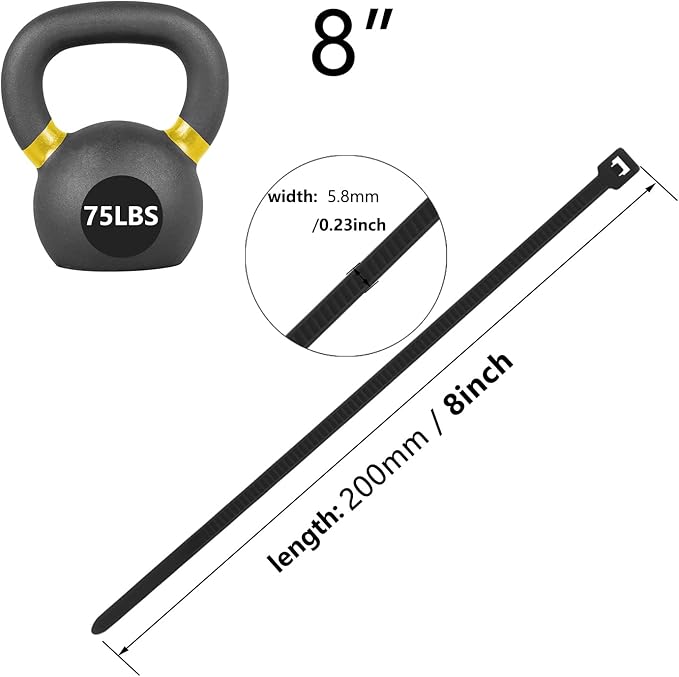 1000PCS 8 inch Black Zip Ties 75LBS Tensile Strength Self-Locking heavy duty UV Resistant Cable Tie Wraps for indoor and outdoor use(Black)