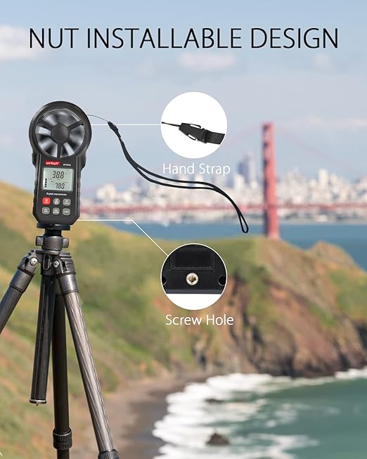 Wintact Handheld Anemometer, Digital Vane Wind Speed Meter Gauge, Air Flow Velocity Tester with Measuring Wind Temperature 14℉ to 113℉ for House HVAC Duct Outdoor Kite Boat Sailing Surfing