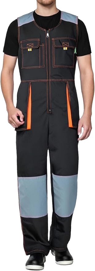 Men's Sleeveless Coveralls Multi-Functional Mechanics Workwear Stylish Work Coveralls Overalls Cargo Jumpsuit