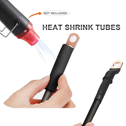 Battery Terminal Connectors, Military Spec Positive Negative Heavy Duty Auto Car Marine Battery Terminal,with 4 Pcs 2 Gauge 3/8" Copper Lugs,4 Heatshrink,2 Cover and Anti Corrosion Washers (Kit)
