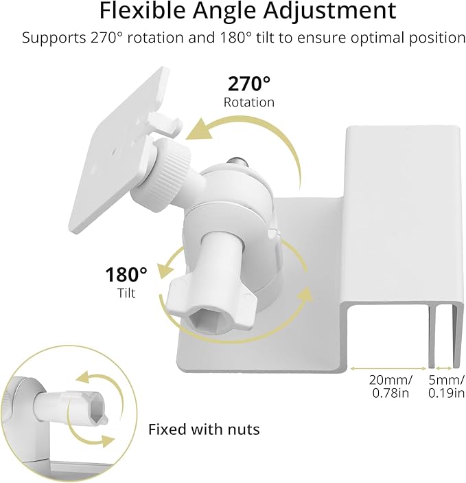 Anbte 2PCS Adjustable Gutter Mount for Ring Solar Panels & Security Cameras, Aluminum Solar Bracket with Standard 1/4 inch-20 Threaded Bracket, Weatherproof, Outdoor Wall Mounting Accessories, White
