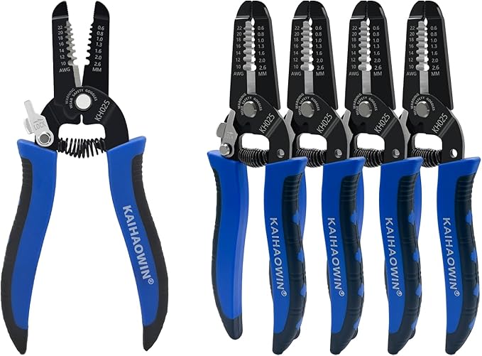 KAIHAOWIN 5 Pack Wire Stripper and Cutter with Safety Lock and Spring Loaded Professional Stripping Pliers Electrican Tool Small Gauge for 10-22 AWG Stranded Wire
