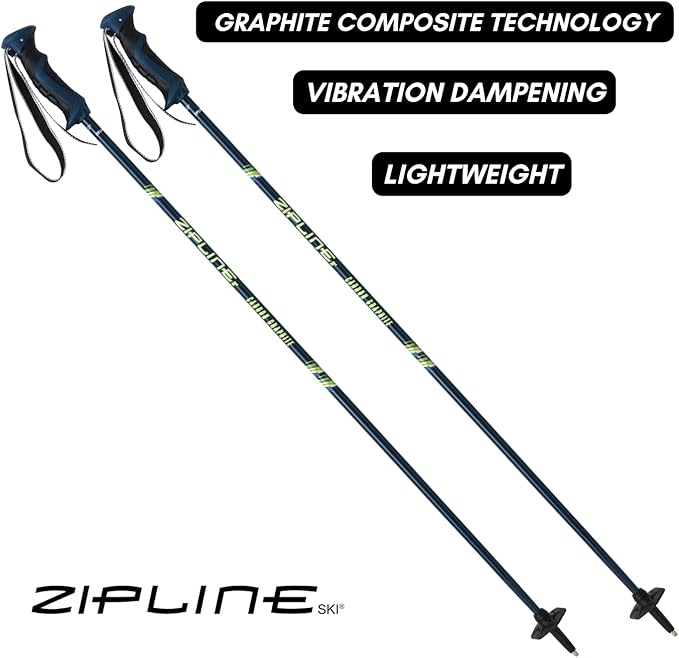 Zipline Lollipop 14.0 Graphite Carbon Composite Ski Poles – Lightweight, Durable, All-Mountain – Ergonomic Grip, Vibration Dampening, Ideal for Groomers and Freestyle. Choice of Skiers