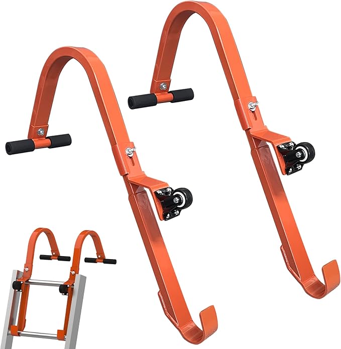 2 Pack Heavy Duty Roof Ladder Hook with Wheel,Extension Ladder Stabilizer for Roof with Rubber Grip T-Bar for Damage Prevention, Fast and Easy Setup to Access Steep Roofs