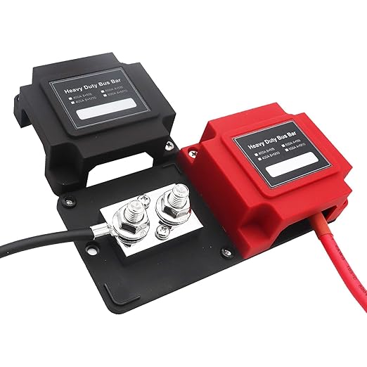 600A Power Distribution Block Bus Bar Pair with Cover Marine Bus Bar, Automotive, and Solar Wiring 4x3/8 M10 Studs Heavy Duty Power
