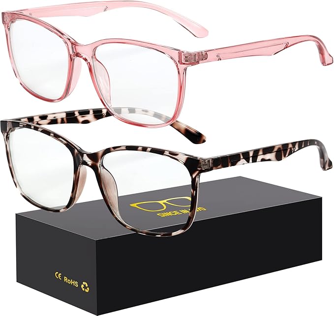 Blue-Light Blocking Glasses Computer Reading/Gaming/TV/Phones Glasses Fashion Anti Eyestrain Glasses for Women Men（B8 Douhua + Pink）