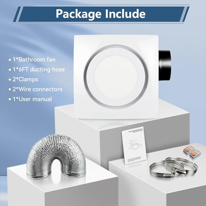 Bathroom Exhaust Fan with Light 88CFM 1.0 Sone, Quiet 28W Bath Shower Fan 3CCT Color LED Light Adjustable 8 x 8 inch Extractor Vent for Bathroom White