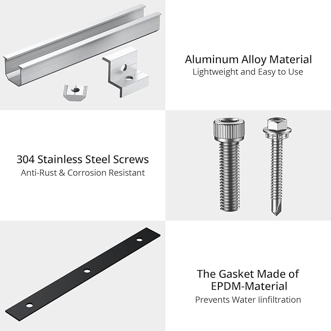 Anbte Solar Panel Bracket Kit, 6 Pcs 7.87 in Aluminium Solar Panel Mounting Rail 30mm/35mm Solar Panel End Clamps, Solar Panel Brackets for Metal Roof, Tin Roof, Flat Roof, Sheet Roof, RV, Silver