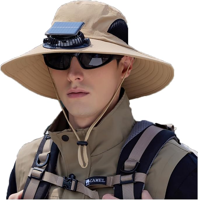 Solar Powered Fan Hat Wide Brim Sun Hat with Solar Fan Sun Bucket Hats Men Women UPF50+ Fishing Beach Hats with Fans