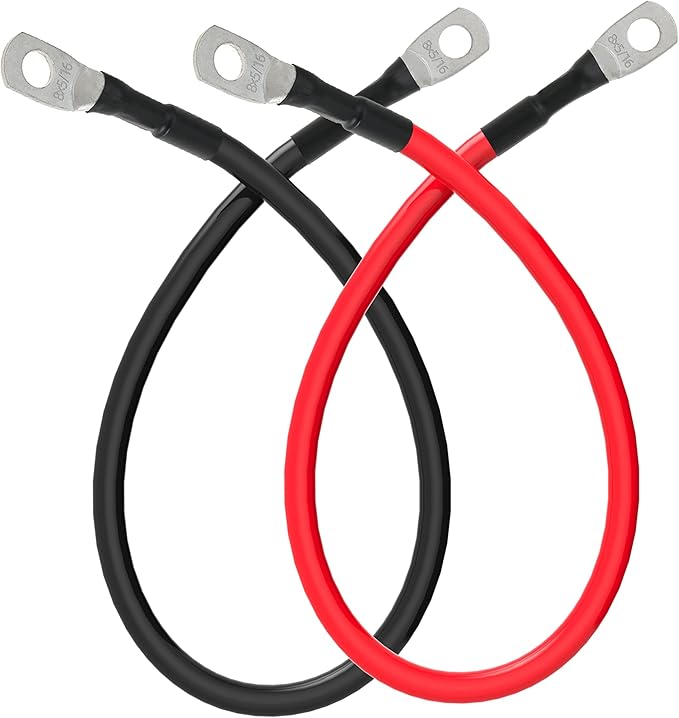 8 AWG Battery Cable 8 Gauge Power Inverter Cables with 5/16 Inch Lugs Both Ends for Solar Boat Marine RV Car 2 Pack (1FT)