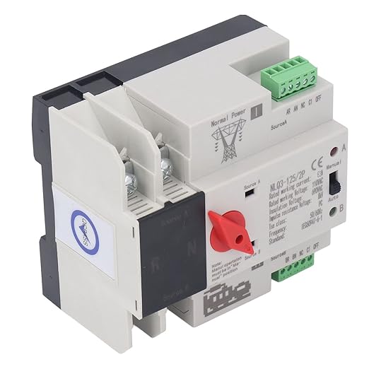 Power Automatic Transfer Switch - 2P Generator Transfer Changeover Switch AC110V, 50Hz 60Hz, 63A for Continuous Power Supply