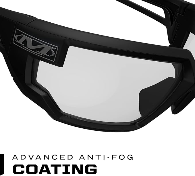 Mechanix Wear Type-X Clear Lens Safety Glasses - Anti-Fog Polycarbonate Industrial Safety Glasses - Ventilated Temples & Scratch-Resistant Lenses - Black Frame