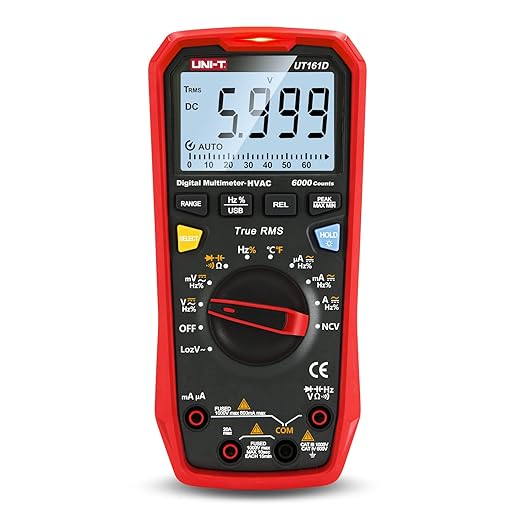 UNI-T Multimeter Kit UT161D, 1000V AC DC Volt Ohm Meter Capacitor Tester Frequency Meter True RMS 6000 Counts USB Transmission LOZ ACV Temperature Measurement