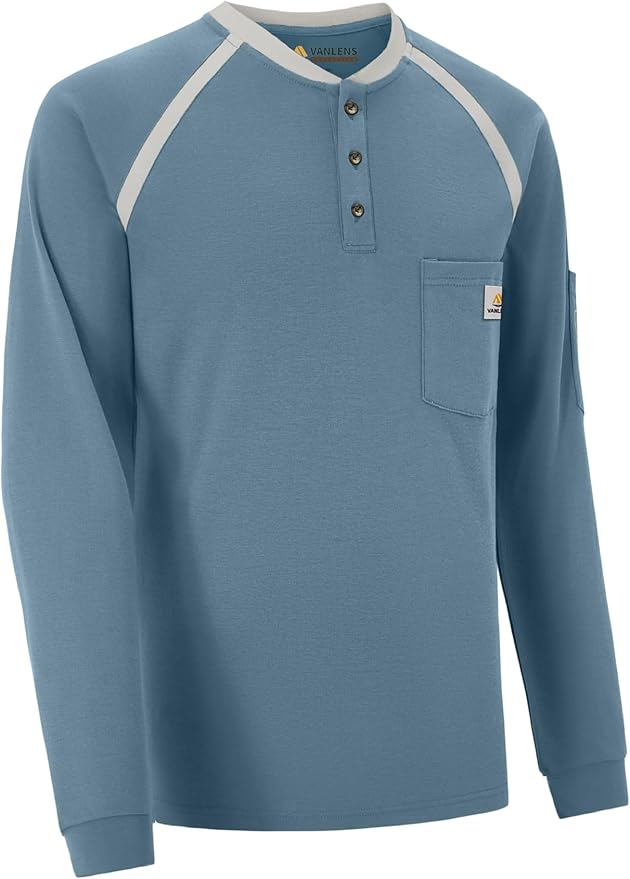 FR Shirts for Men Flame Resistant Shirts 6.5oz Light Weight Long Sleeve Fire Retardant Shirts CAT2/HRC2