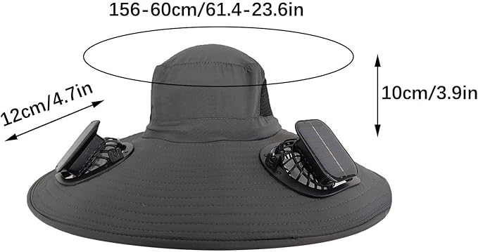 Solar Fan Hats for Men Removable Wide Brim Sun Hat Outdoor Hats with 2 Fans Built in Sun Protection Fishing Hat
