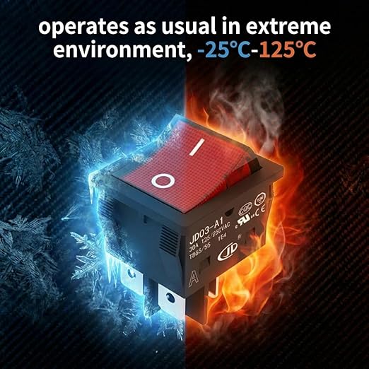 JD 2pcs 30A Power Switch 125V/250V AC Boat Rocker Switch ON/Off Switch 4Pins 2Position Red Light Illuminated Toggle Switch with UL Certificate