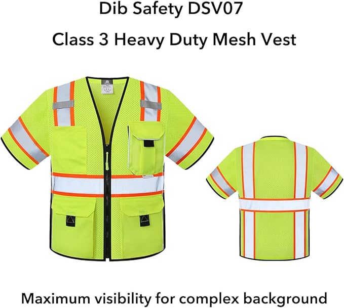 Dib Safety Reflective Mesh Vest ANSI Class 3, High Visibility with Pockets and Zipper, Made with 3M Reflective Tape, Yellow 2XL