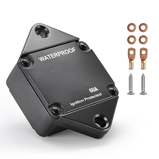 60Amp Circuit Breaker Auto Reset for Boat Trolling Motor Marine ATV Trailer Vehicles Stereo Audio Electronic Battery Solar System Inline Fuse Waterproof DC 12V-48V (Panel Mount-Auto)