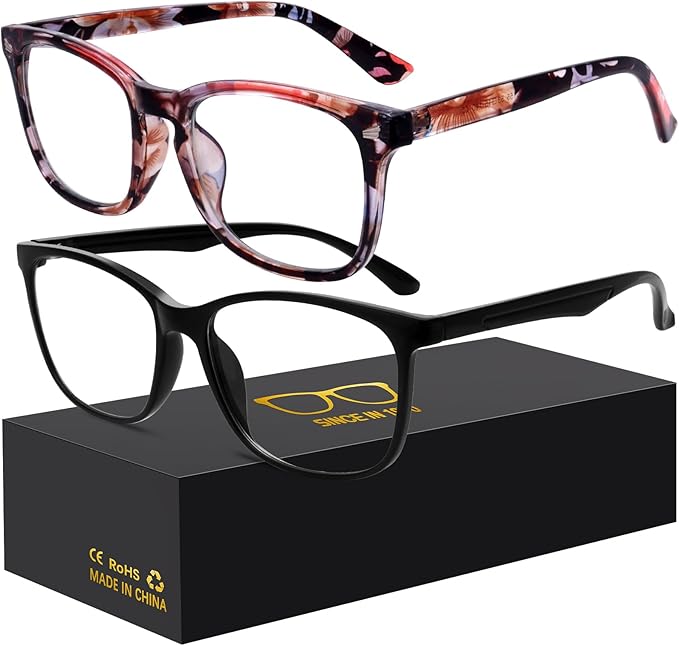 Blue-Light Blocking Glasses Computer Reading/Gaming/TV/Phones Glasses Fashion Anti Eyestrain Glasses for Women Men(H1-Black+Baohua)