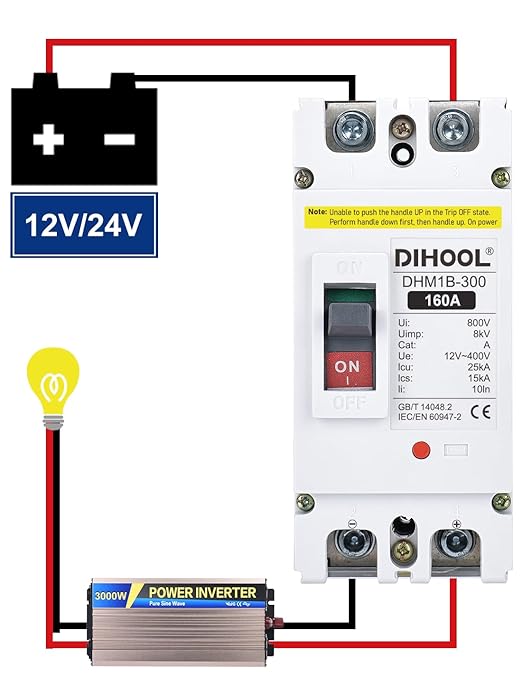 DIHOOL Main 160 Amp DC Circuit Breaker, 500V Battery Disconnect Switch, Master Switch for Car RV Marine Boat Power Station