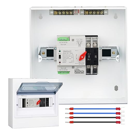 100A Automatic Transfer Switch,220V Generator Transfer Switch,Millisecond Level Dual Power Automatic Transfer Switch, with Metal Distribution Box