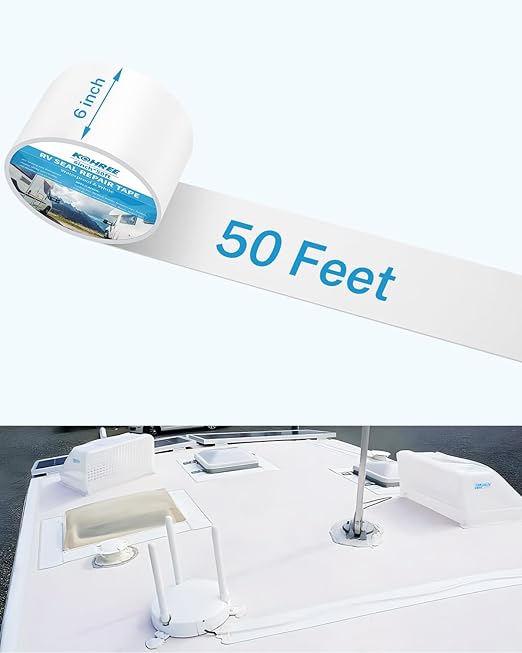 Kohree RV Sealant Tape, 6 Inch x 50 Foot RV Roof Tape White, UV Resistant, Weatherproof Repair Sealant Tape for RV, Boat Sealing, Truck Stop Camper Roof Leaks