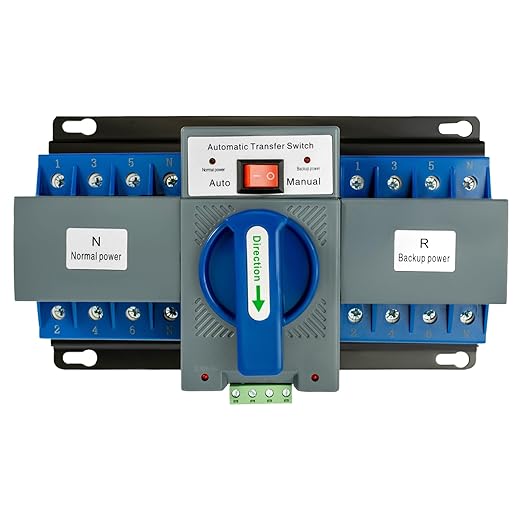 Power Automatic/Manual Transfer Switch, 63A AC110V 2-Way Generator Changeover Switch Hole M8 Installation 5.12 * 4.76in 4P/63A Blue