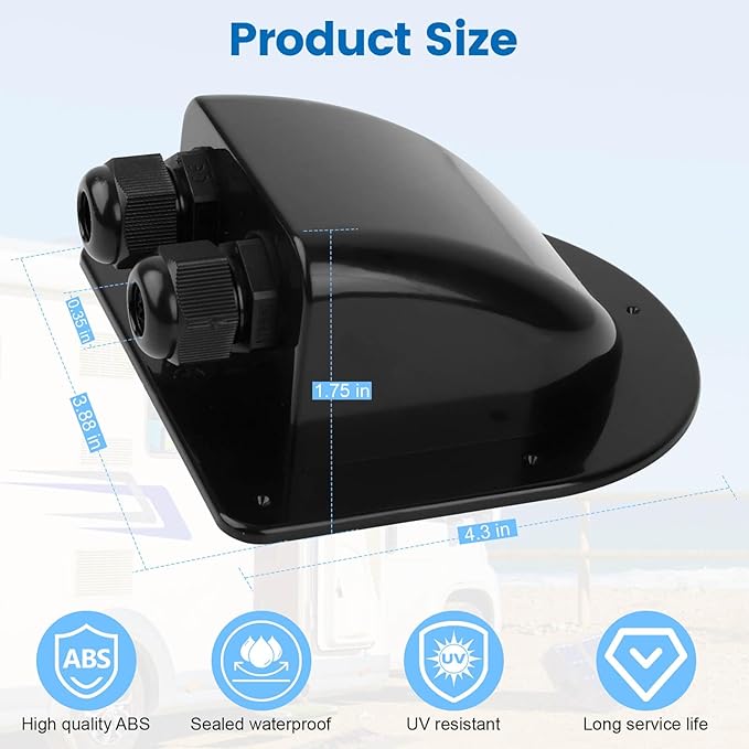 QCG Waterproof ABS Solar Cable Entry Gland, Black Solar Double Cable Entry Gland Housing for All Cable Types 2mm² to 6mm² for Solar Panels of RV, Campervan, Boat, and Roof (2 Pcs)