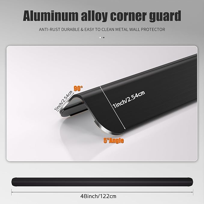 1x1x48 Inch 304 Stainless Steel Black Wall Corner Guards (10-Pack) Heavy Duty Rounded Corner Protector, Smooth Folded Edge Design for Wall Protection Stainless Steel Slab