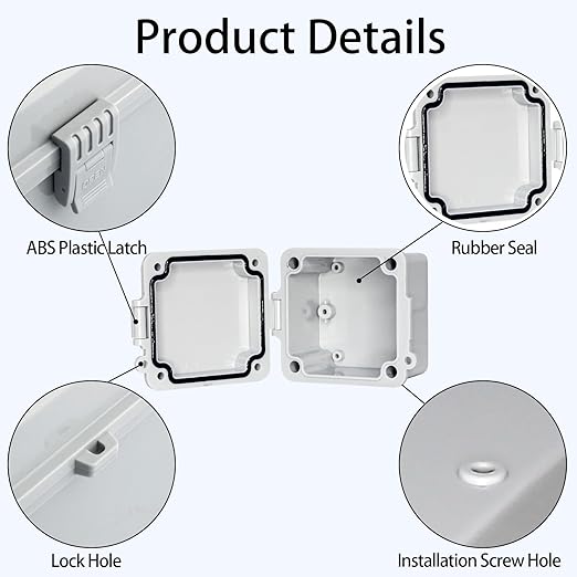 Outdoor Electrical Junction Box ABS Waterproof Junction Box IP66, Weatherproof Enclosure with Terminal Block for Solar/CCTV/Garden UseGray Cover 5.3"x3.4"x2.7"