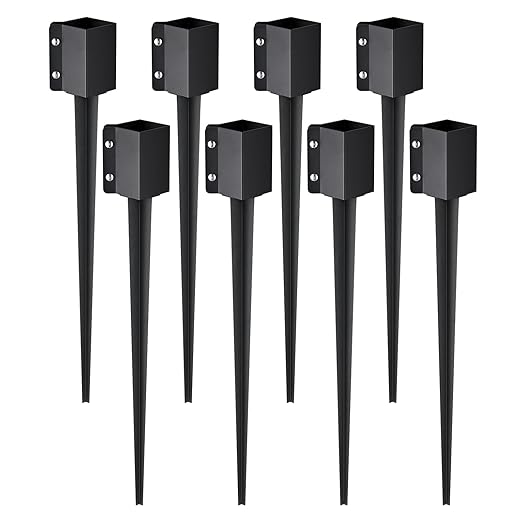 VEVOR Fence Post Anchor, 8 Pack 36 x 4 x 4 Inches Outer Diameter (Inner Diameter 3.5 x3.5 Inches) Ground Spike, Metal Black Powder Coated Post Stake Ground, for Mailbox Deck Garden Railing